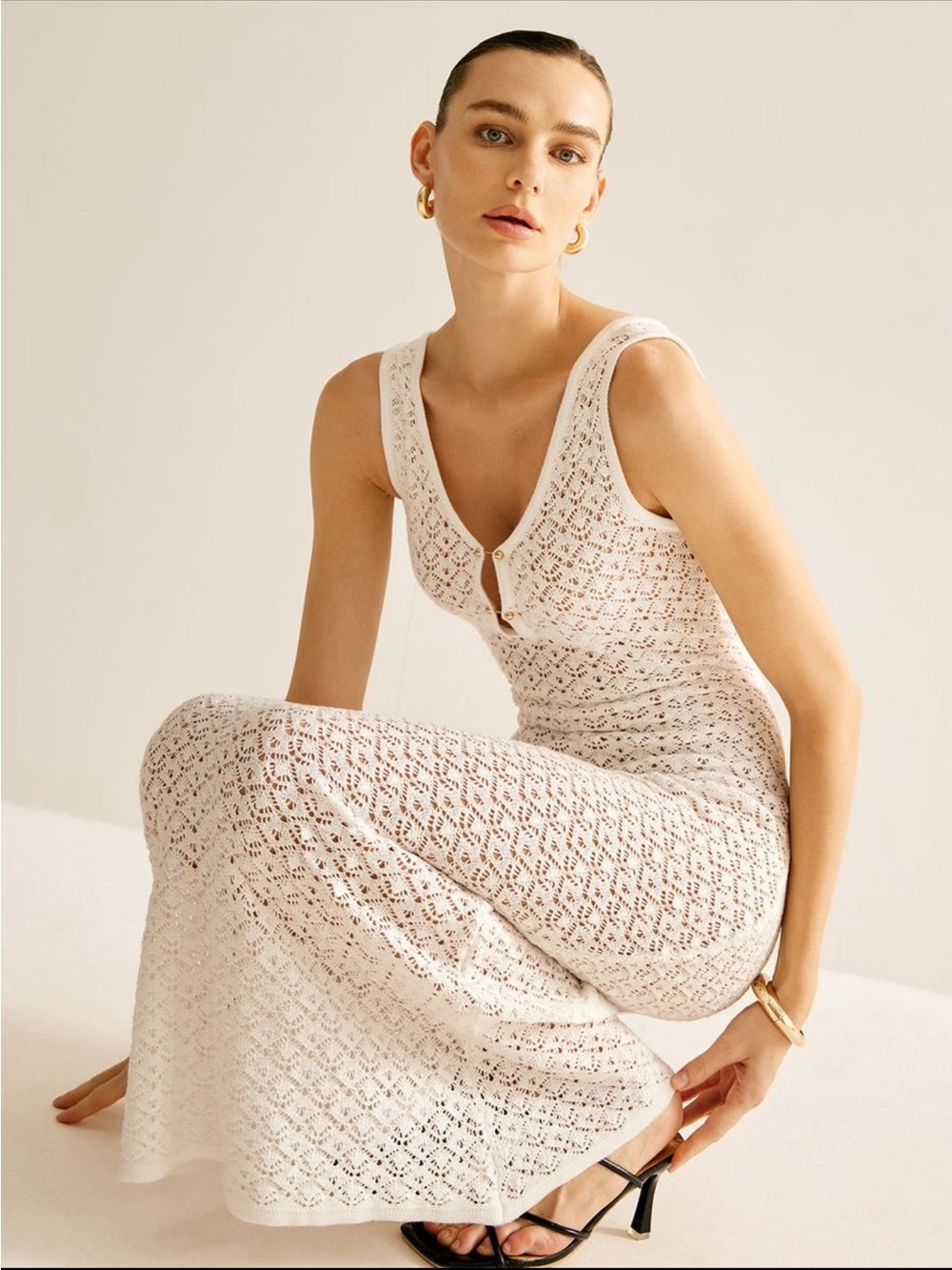 Commense Cream Crochet Maxi Dress